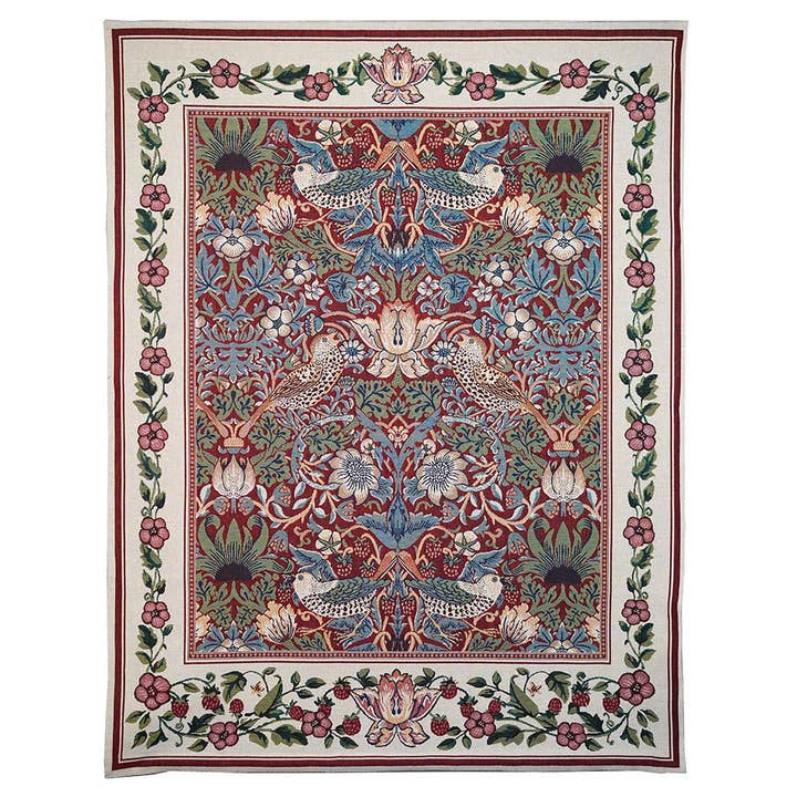Signare Tapestry - Venta al por mayor Tapices/telas - Tapiz William Morris Strawberry Thief Rojo - Colgante de Pared1