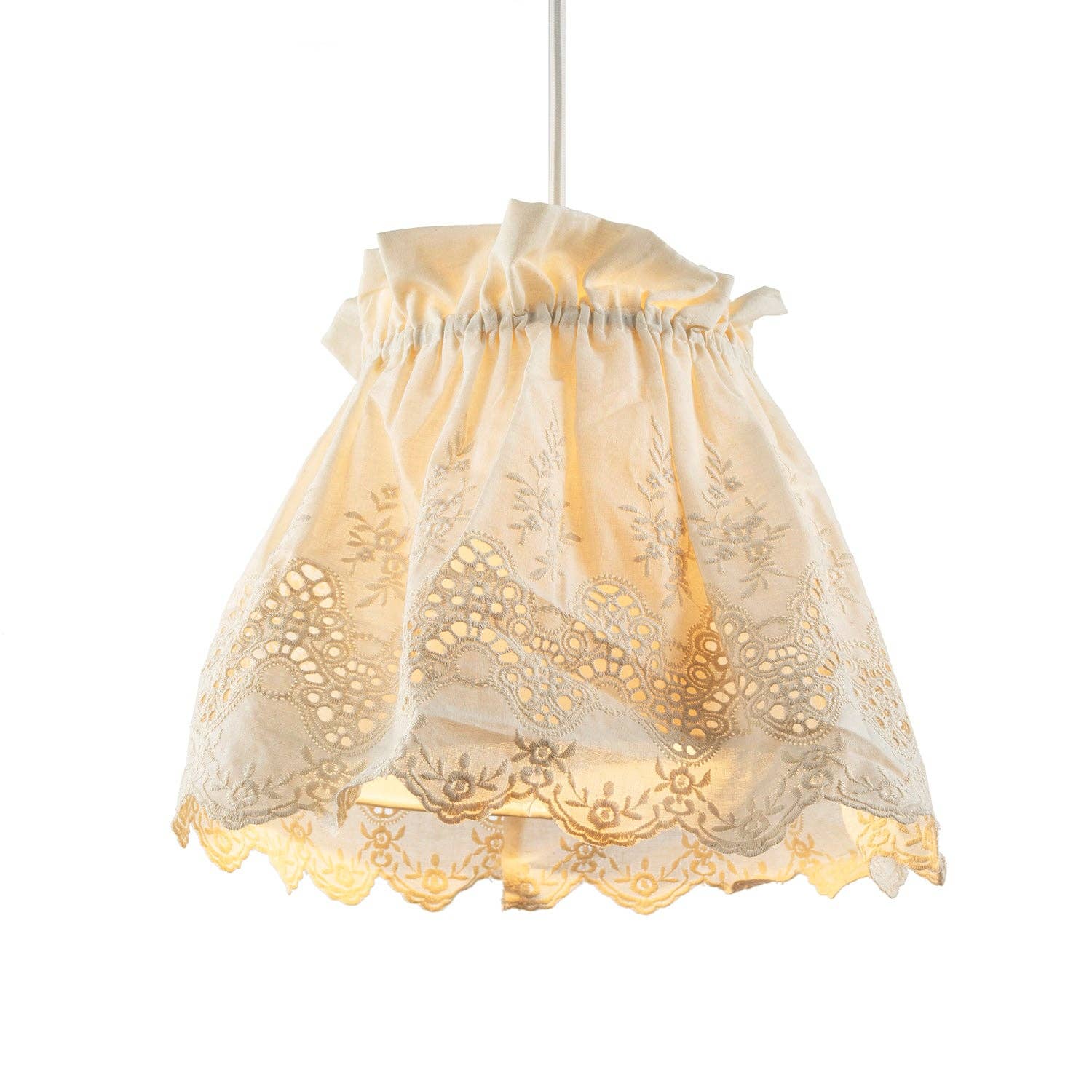 Happy Homewares – wholesale Lampshade – Modern Cream Cotton Fabric Pendant Lamp Shade with Floral Lace Design0