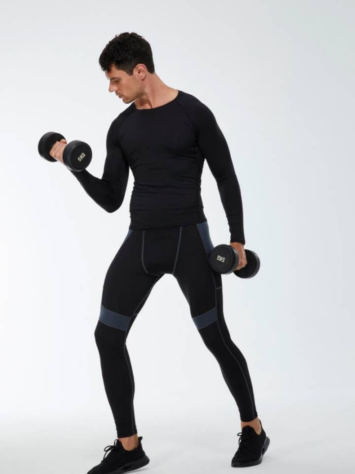 Active by Anna-Kaci - Wholesale Athletic Top - Men's - Men's Long Sleeve Athletic Compression Shirt & Crew Neckline2
