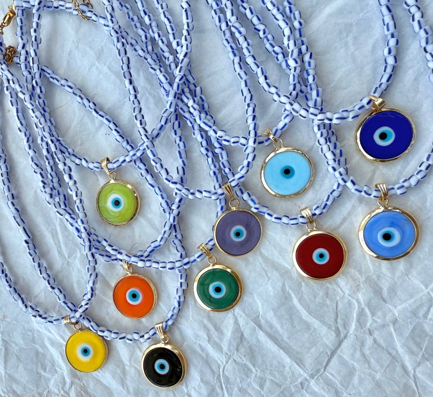 Goupi - Wholesale Pendant/Charm Necklace - Greek colored beaded necklace with colorful glass eye charm4
