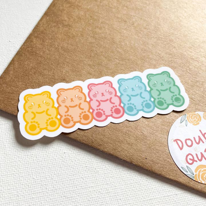 Pastel Gummy Bears vinyl sticker - Lined up for wholesale by Doubly Quaint
