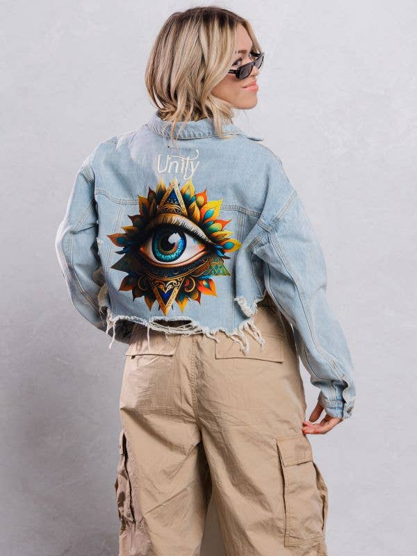 Veste en jean Unity Eye Crop pour la vente par Trio Urban