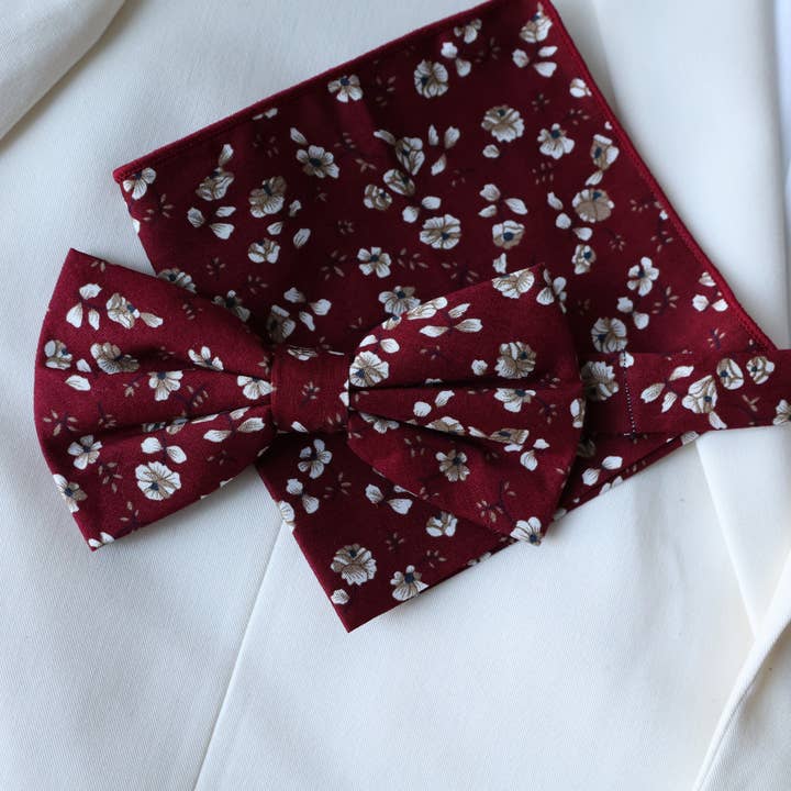 Tie Mood - Wholesale Bow Tie - Men's - Rowan Burgundy Floral Bow Tie