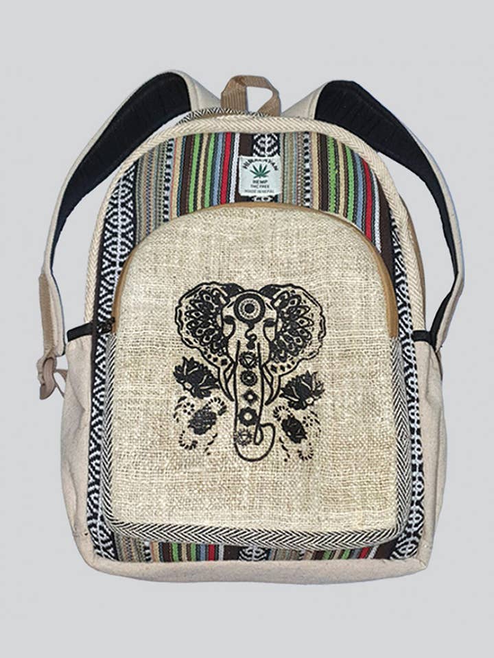 Elephant Print Hemp with Cotton Backpack (CODE-512) for wholesale by Kathmandu Imports