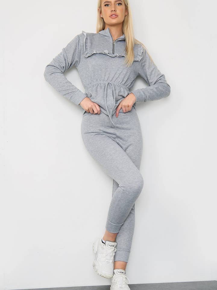 Grey Frill Trim Top and Joggers Co-Ord Set for wholesale by AVINCI