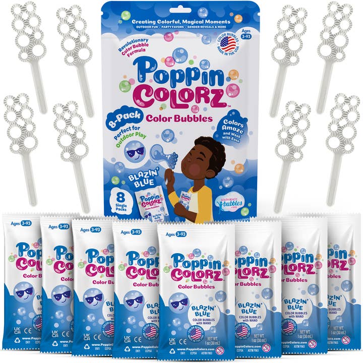 PoppinColorz Blazin' Blue Color Bubbles-8 Party Favors(Case) and other Purchase Wholesale mini bubble wands. Free Returns & Net 60 Terms on Faire trending on Faire.