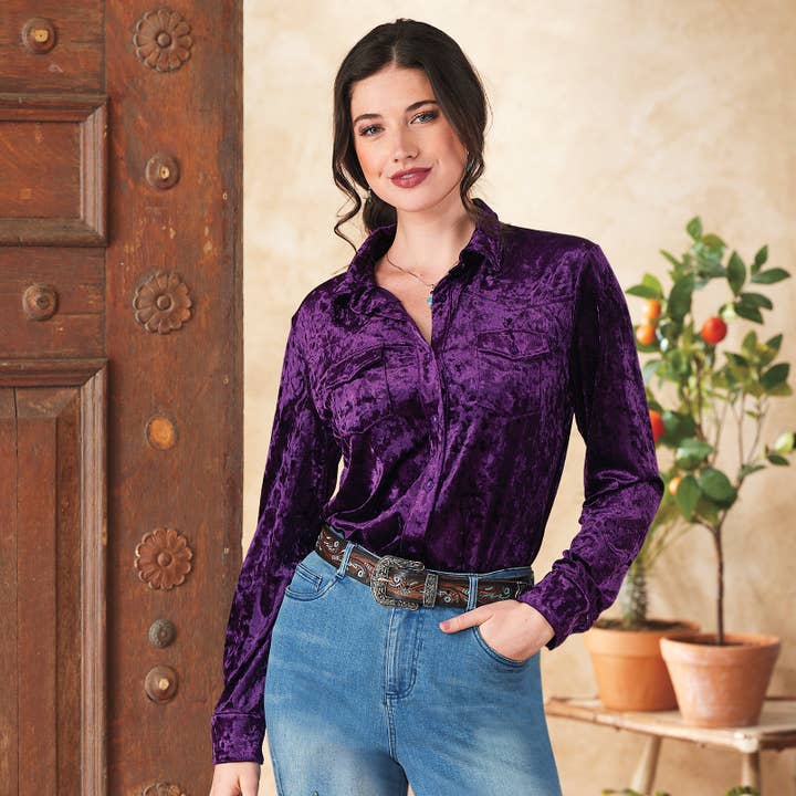 Crushed Velvet Western Shirt for wholesale by Back in the Saddle