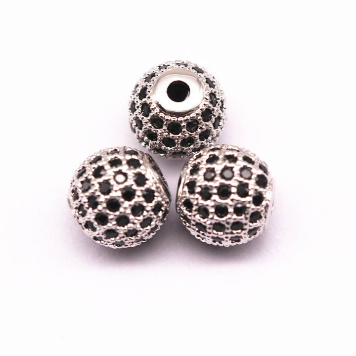 CRCBEADS - Wholesale Individual charm/pendant - Silver Plated Micro Pave Black Zircon Ball Charm Size 8mm 10mm Sold per Piece4