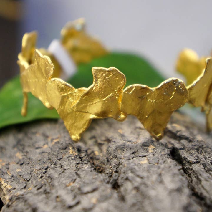 Ivy Leaf Gold-Plated Brass Adjustable Bracelet for wholesale by Mother Nature Jewelry