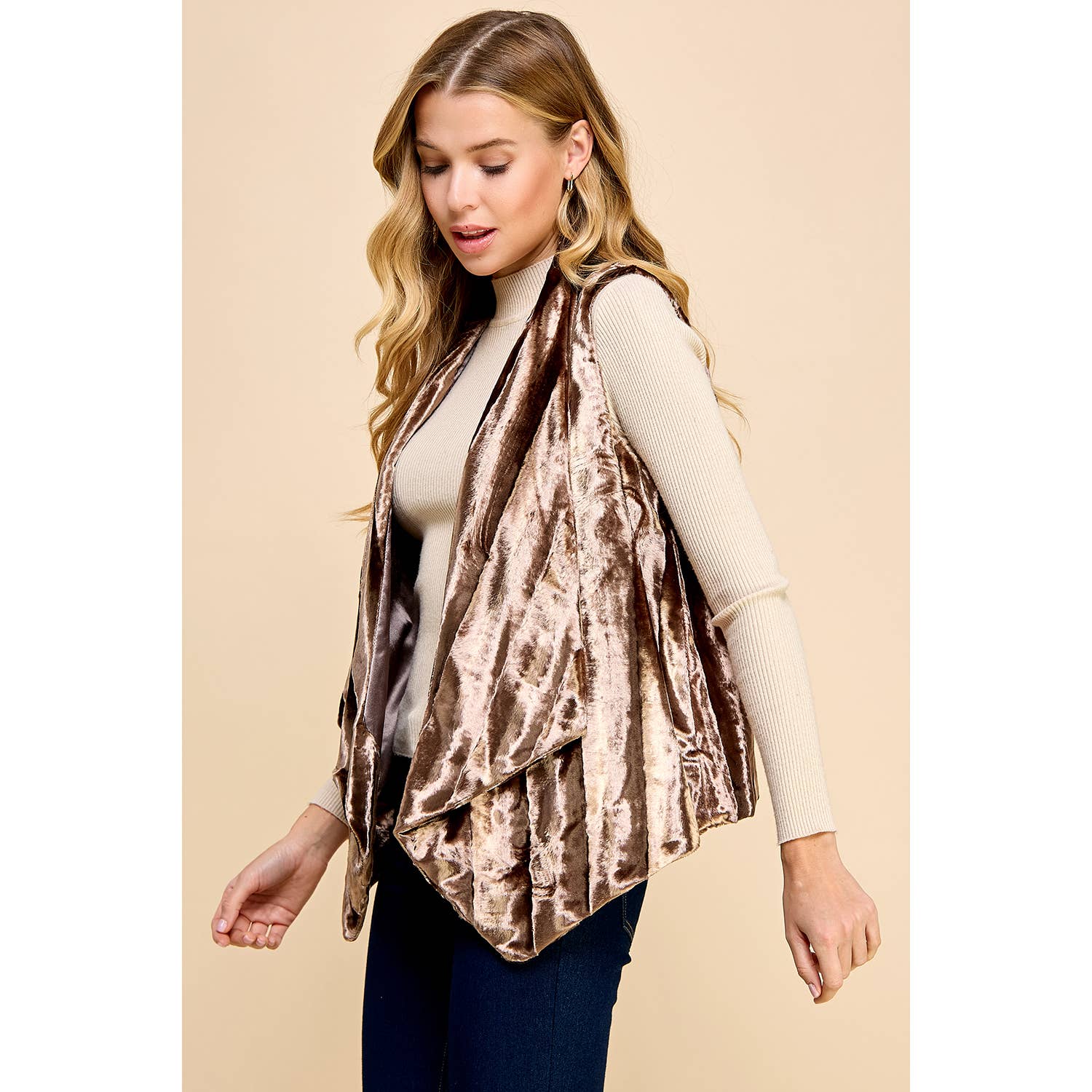 BROWN FAUX FUR OPEN VEST 25246 for wholesale on Faire1