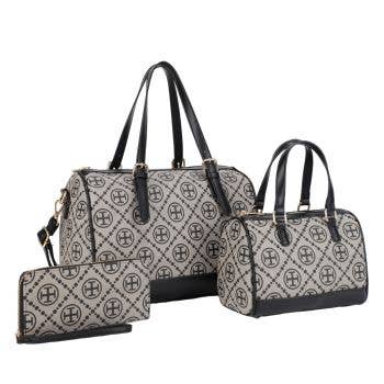 ZW-31562 SET BK/BK DESIGNER BAG WITH 3PC SETS for wholesale by M&M HANDBAGS, LLC.