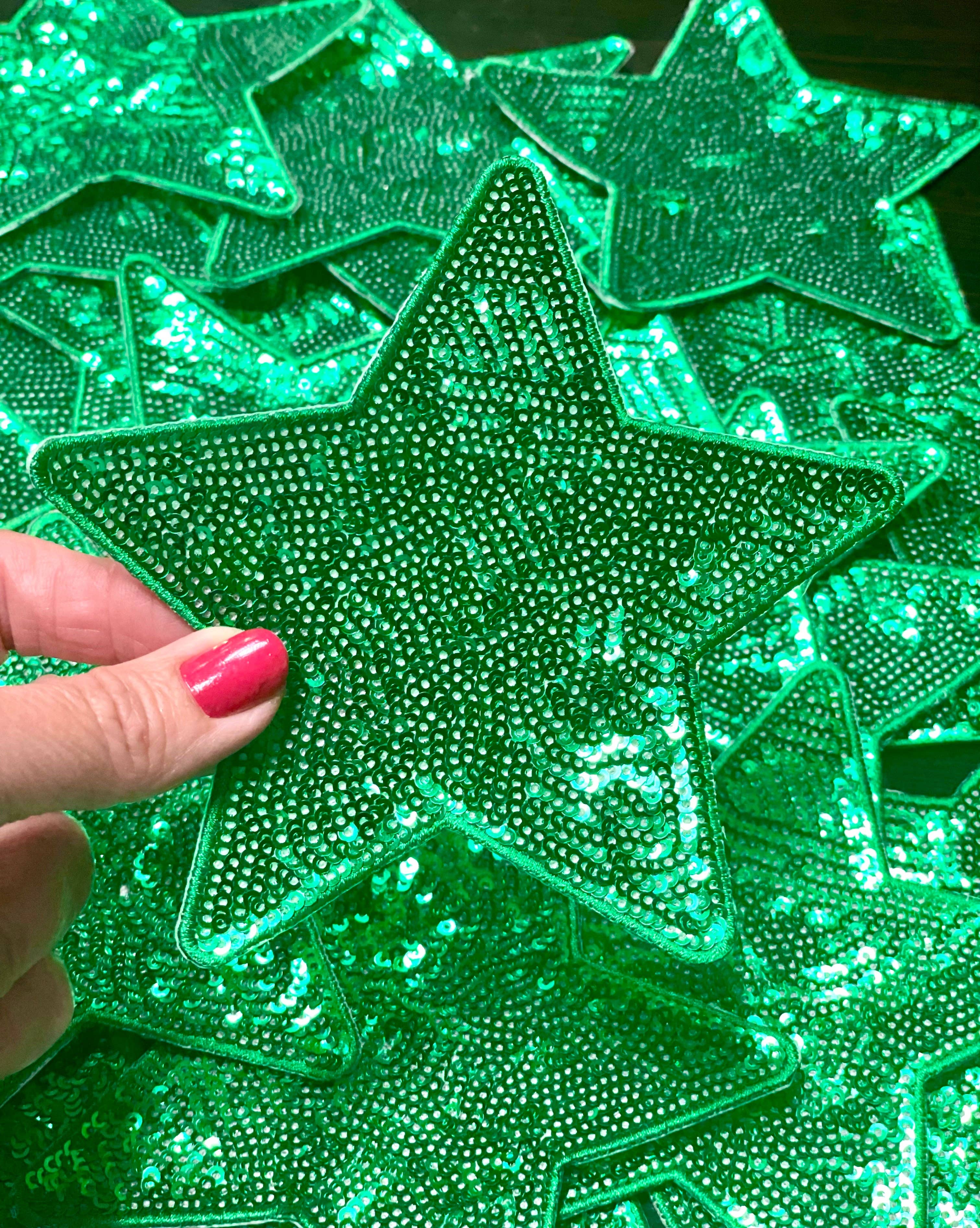 sequinandstiches - Venta al por mayor Parches - Parche con forma de estrella con lentejuelas, verde Kelly, 5 pulgadas, parche termoadhesivo, bricolaje, parche para sombrero de camionero, parche preppy, parche para sombrero, estrella de lentejuelas2