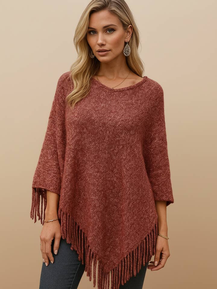 LTX Sportswear - Wholesale Poncho - Women's - 352 Red Breeze Fringed Poncho
