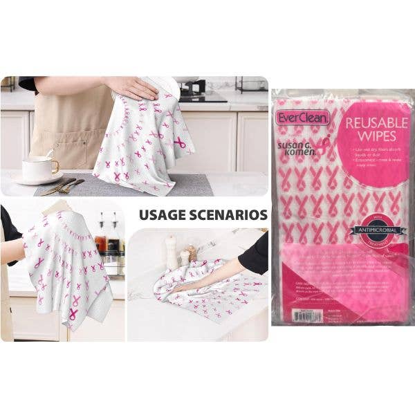 Reusable Wipes - 6Pack Wipes - Machine Washable Pink 12"x21" for wholesale by St. Louis Wholesale LLC