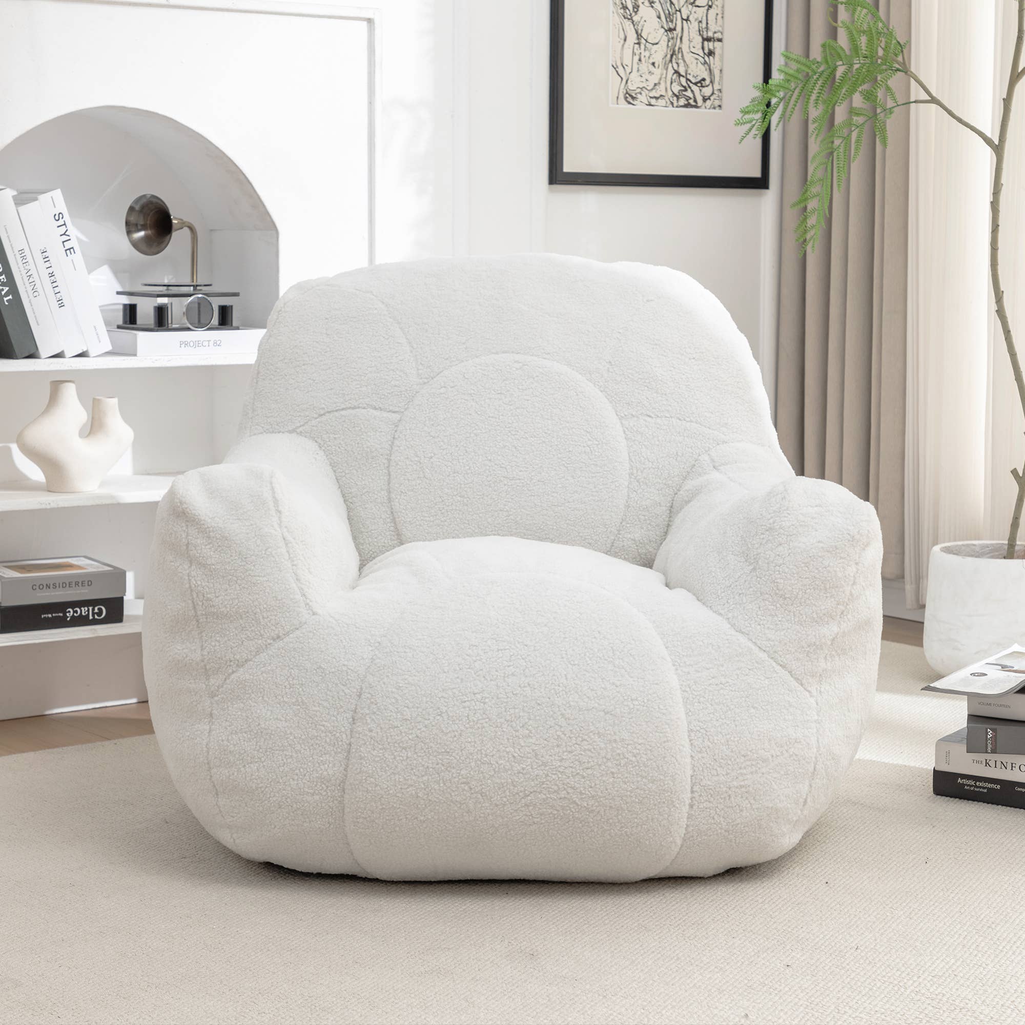 White Bean Bag Chair Sofa with Tufted Memory Foam Filling for wholesale on Faire2