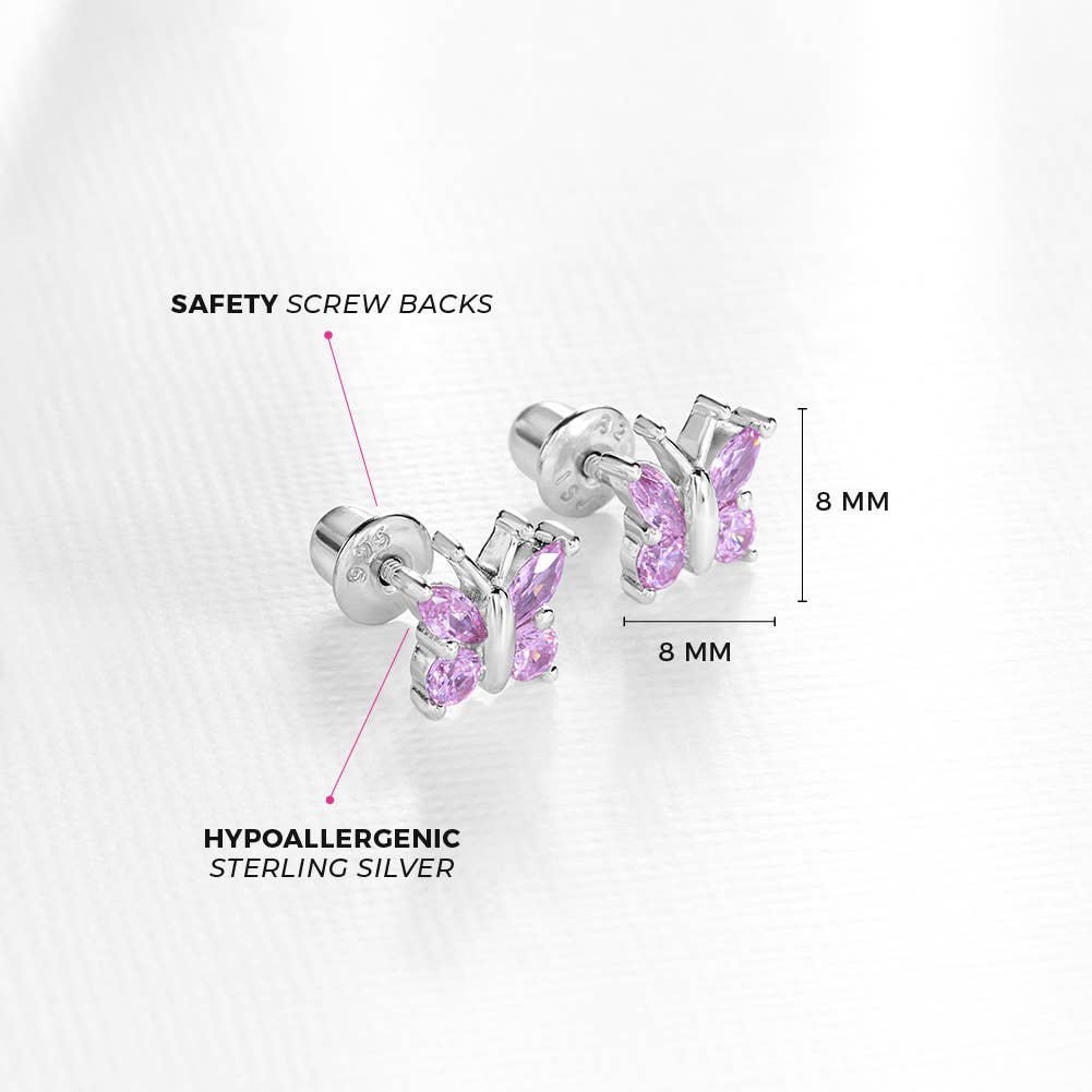 In Season Jewelry - Wholesale Earrings - Kids - Dainty Butterfly Baby Toddler Kid Earrings - Sterling Silver3