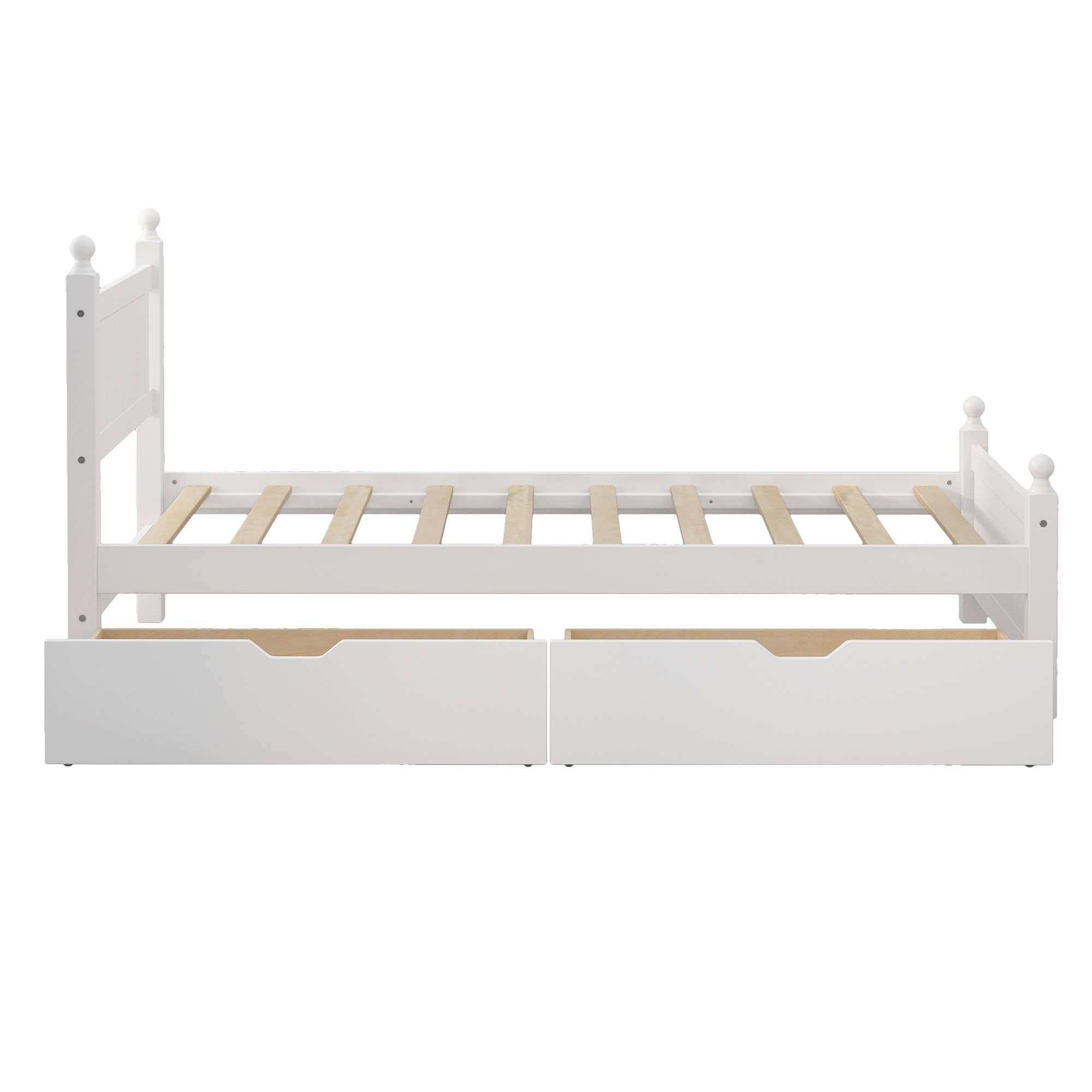 White Twin Size Solid Wood Platform Bed Frame with 2 Drawers for wholesale on Faire5