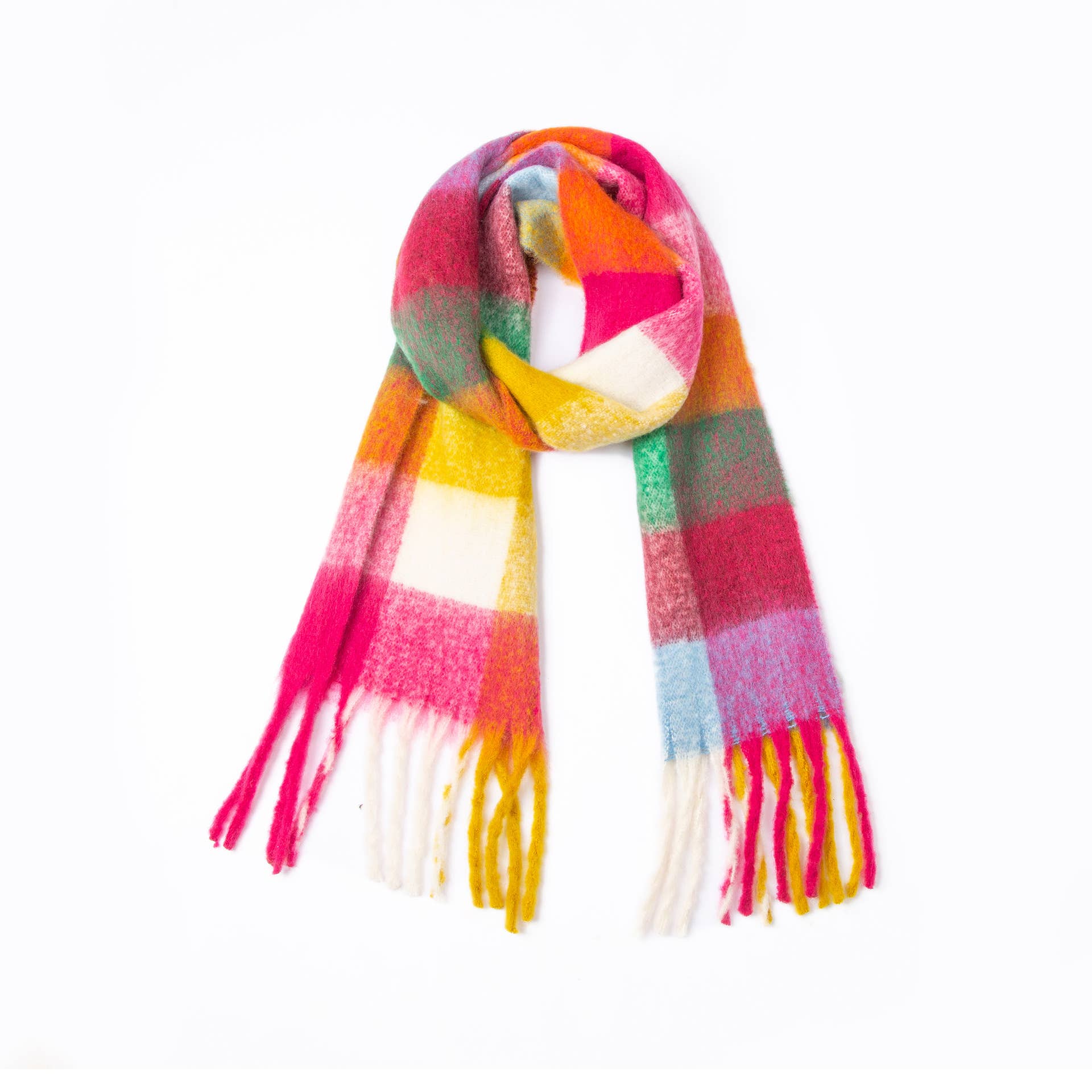 HIDDENBRAND - Wholesale Scarf - Women's - Colour Block Scarf with tassel detail1