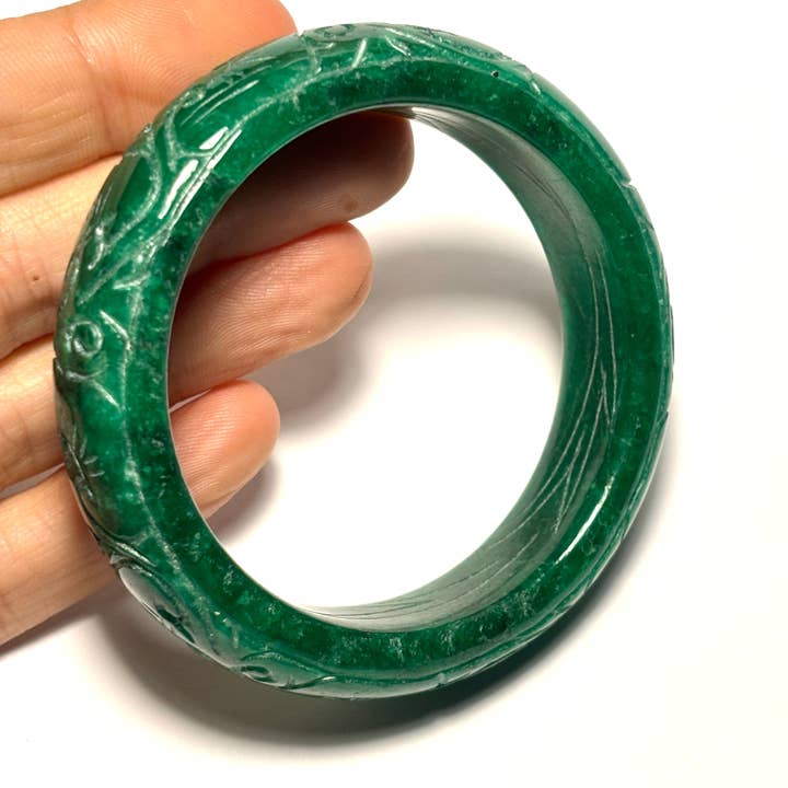 Whitestone Jewelry Co. - Wholesale Bangle Bracelet - Hand-Carved Green Jade Bangle4
