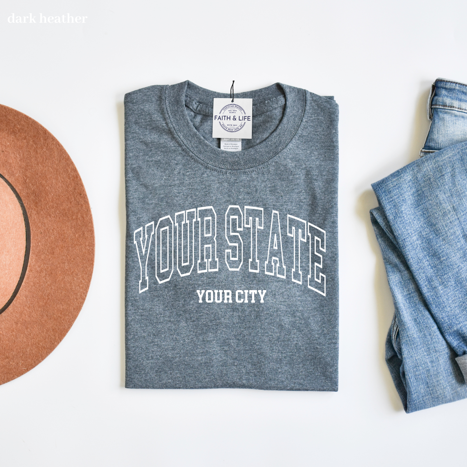 Faith & Life Christian Brands - Wholesale Screen Printed T-Shirt - Women's - Custom City State or Text Personalized Shop Logo Tee Shirt7