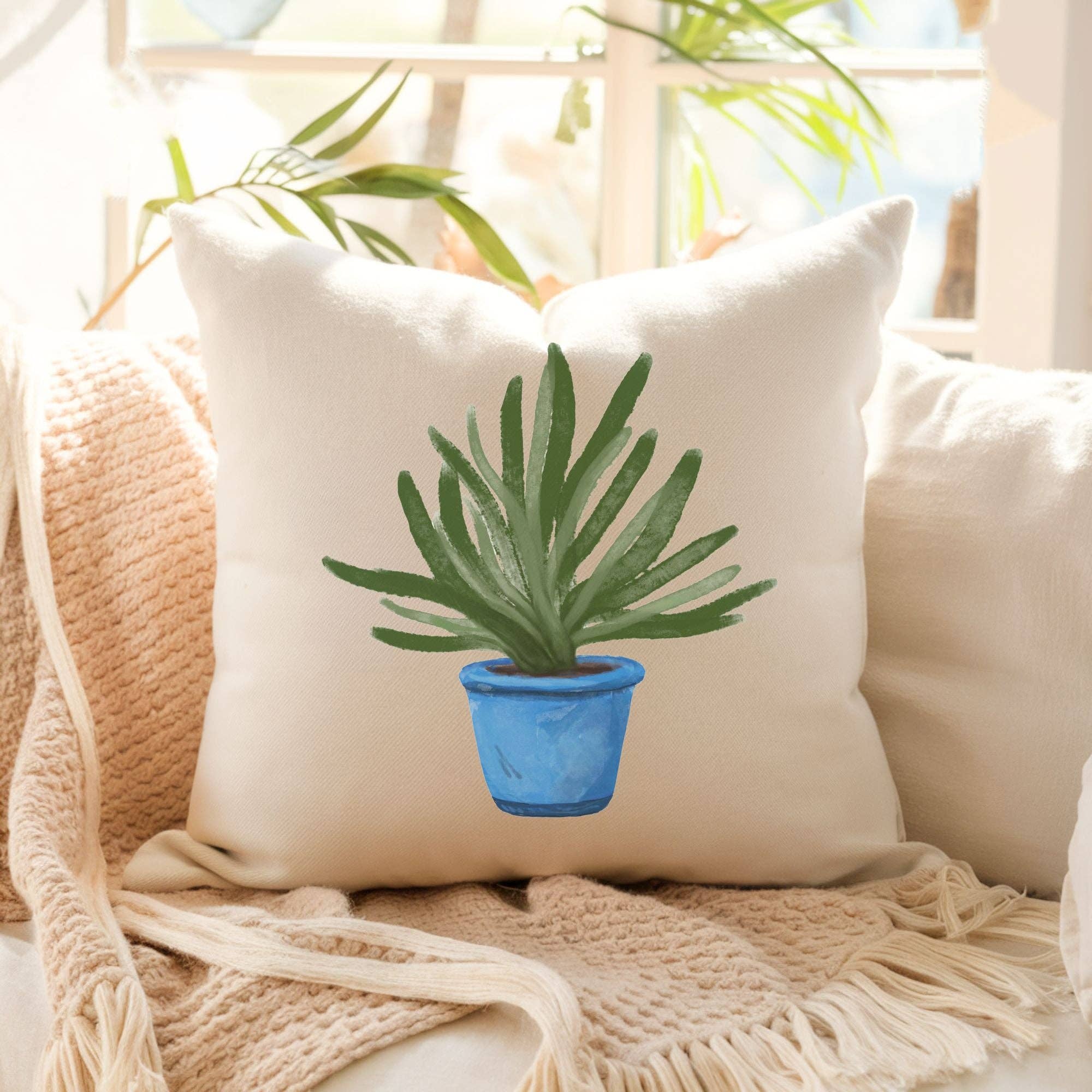 MerikaArt - Venta al por mayor Cojín decorativo - Almohada de Planta de Aloe en Maceta Azul