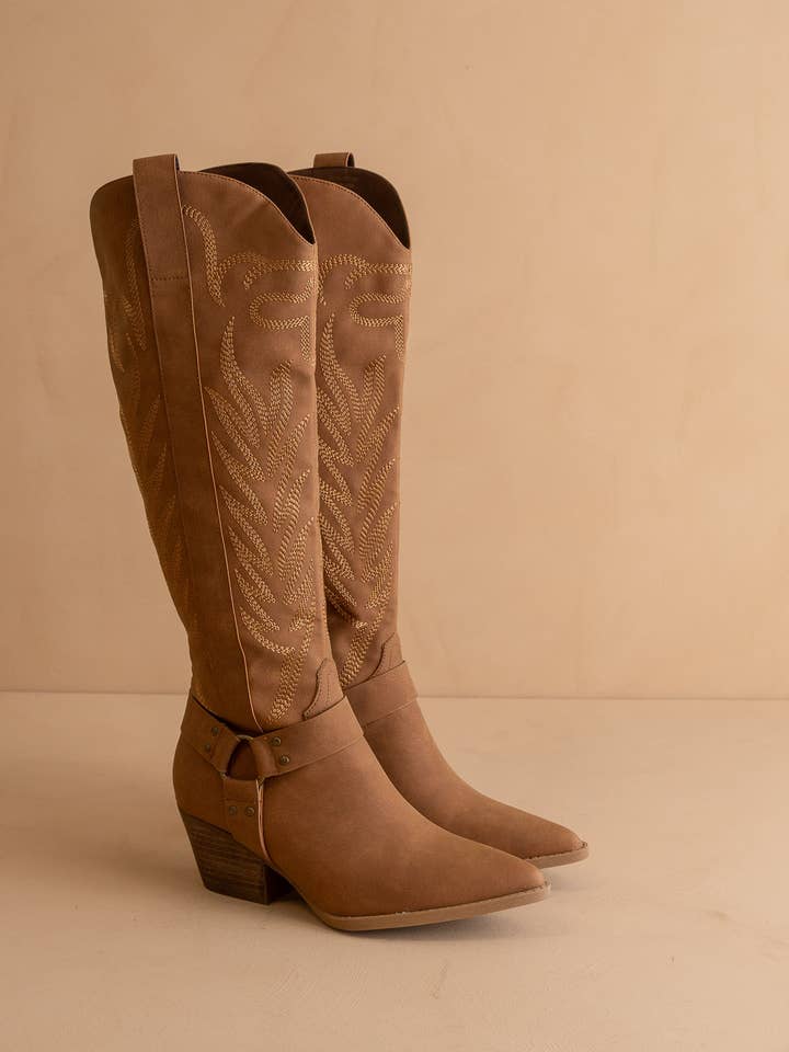 The Faye | Brown Knee High Cowboy Boot for wholesale on Faire