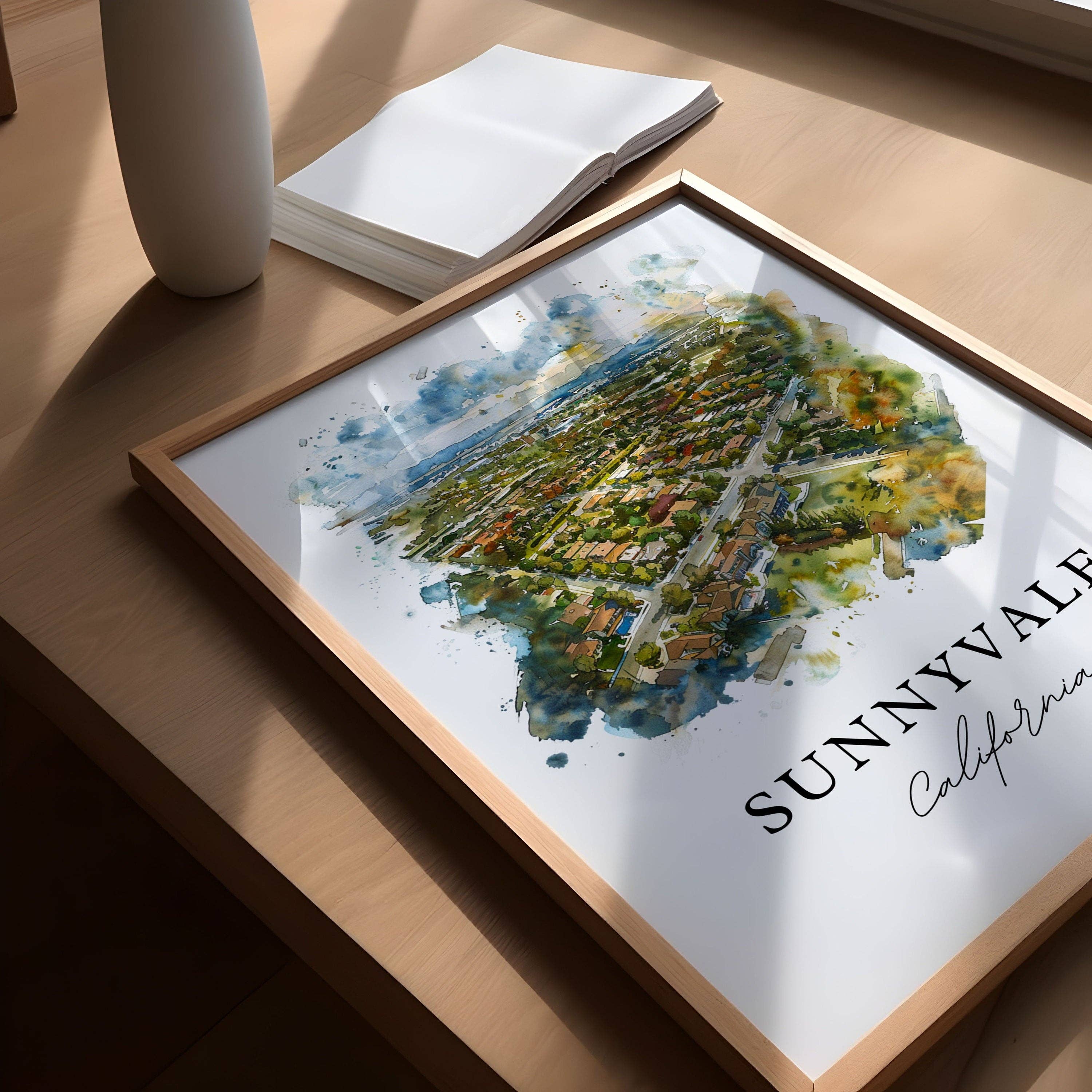 Premium Travel Art – Engroshandel Kunsttryk – Sunnyvale Californien Kunst, Sunnyvale Print, Sunnyvale Akvarel Kunst, Sunnyvale CA Gave,2