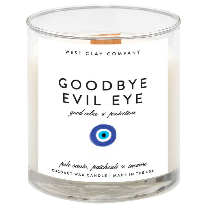 West Clay Company - Wholesale Jar/Filled Candle - Goodbye Evil Eye Candle 🧿 Palo Santo • Patchouli • Incense