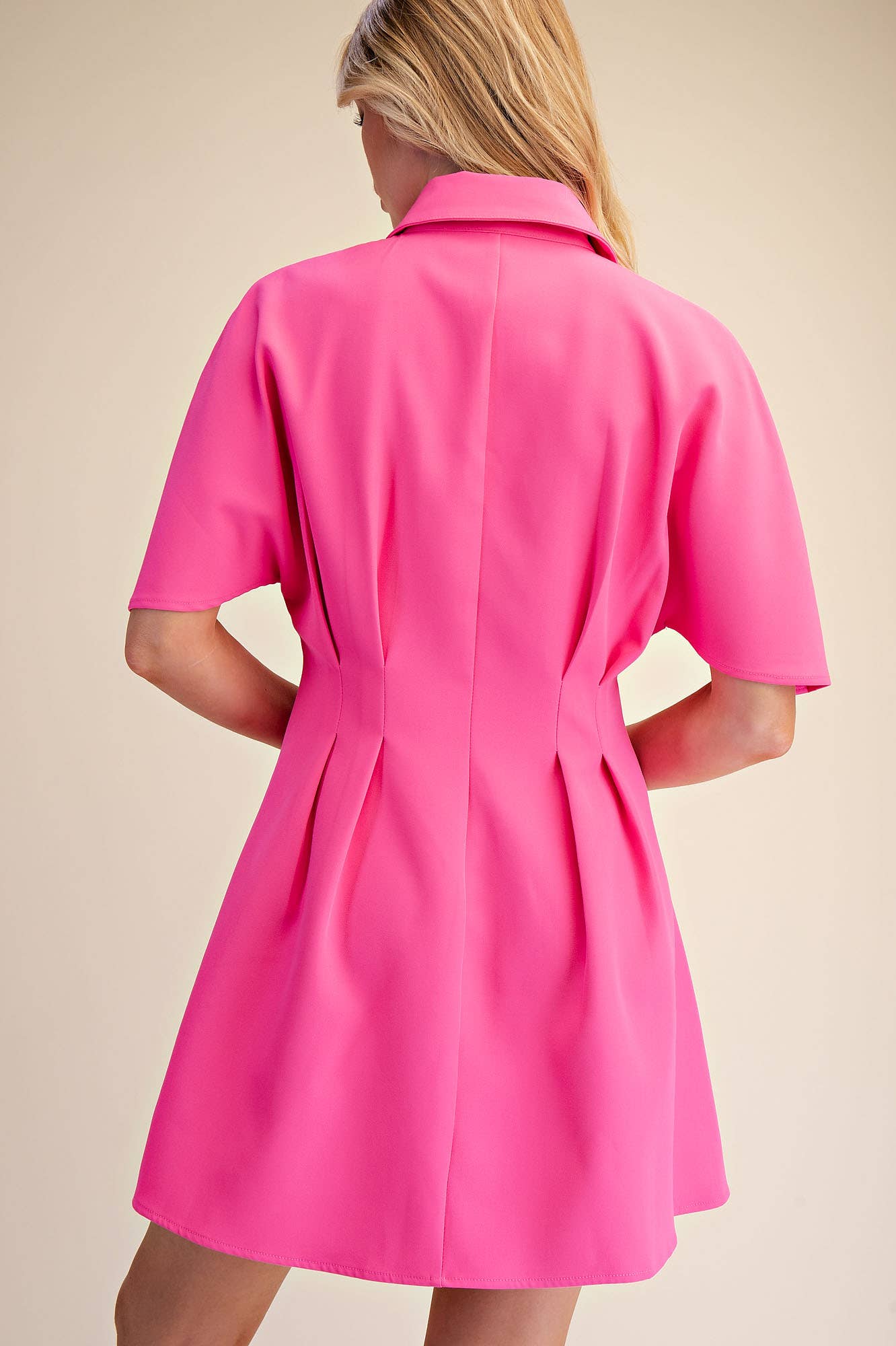 Glam - Wholesale Dress - Women's - Short-Sleeve Pleated Shirt Mini Dress4