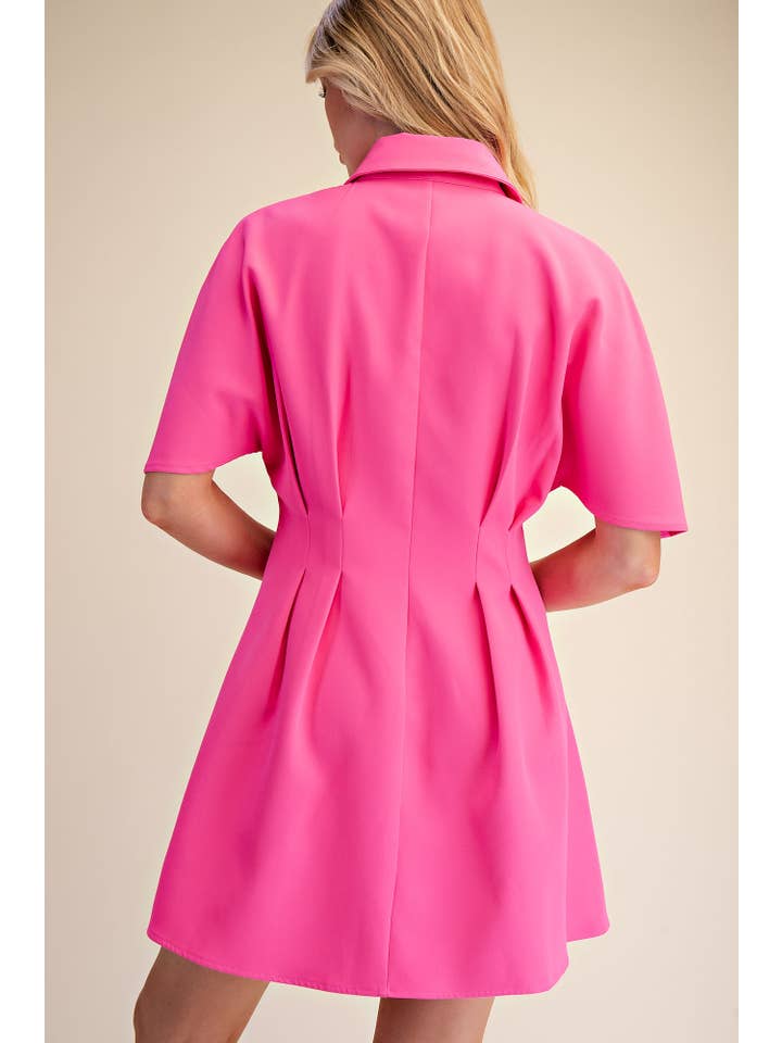 Glam - Wholesale Dress - Women's - Short-Sleeve Pleated Shirt Mini Dress4