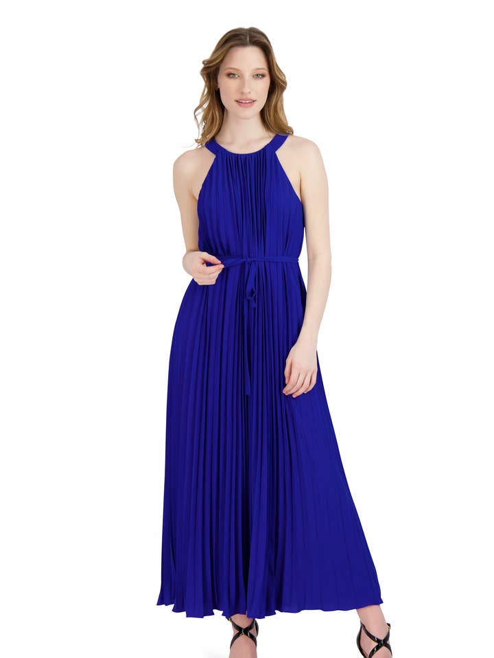 VESTIDO MAXI PLISADO CON CINTURÓN para venta al por mayor de Donna Ricco