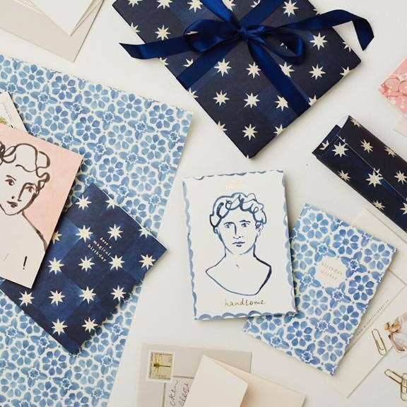 Wanderlust Paper Co - Wholesale Flat wrap - Navy Star Patterned Paper1