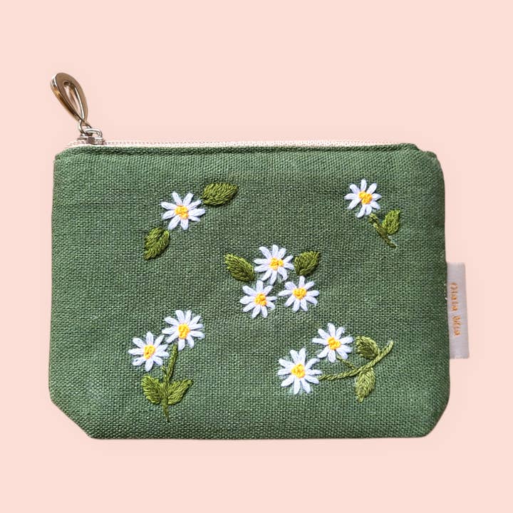White Flower hand-embroidered coin purse for wholesale by Olala Mia