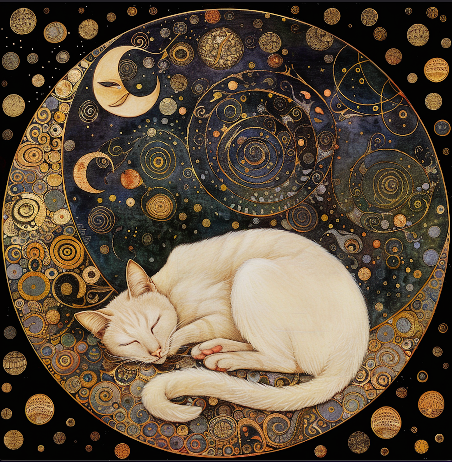 Bodhi Leaf Market - Wholesale Art Print - Mystical White Cat and Moon Wall Accent, Tambourine Wall Art3