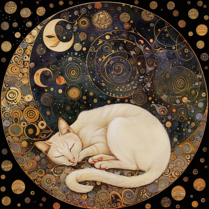 Bodhi Leaf Market - Wholesale Art Print - Mystical White Cat and Moon Wall Accent, Tambourine Wall Art3