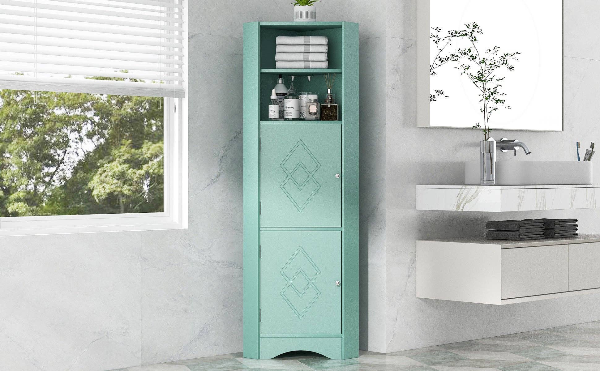 Orange County Decor - Wholesale Cabinet - Tall Bathroom Corner Cabinet, Freestanding Storage Cabinet With Doors And Adjustable Shelves, Mdf Board, Green Green Mdf3