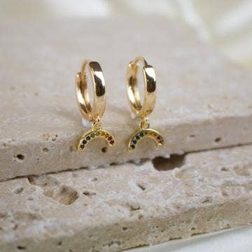 Bowie // Rainbow Huggie Hoops for wholesale by TISH jewelry