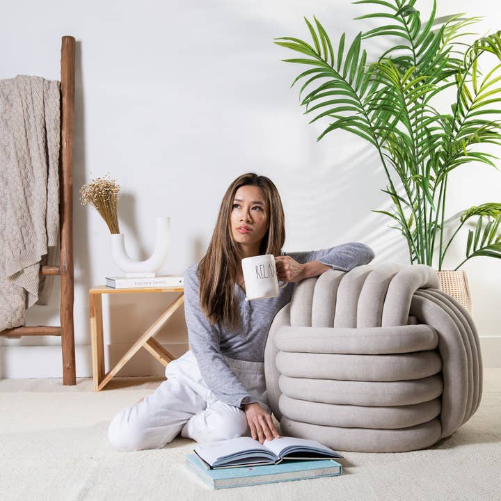 Pink Lemonade - Vendita all'ingrosso Pouf - Pouf grande annodato - Linen Sand Mel