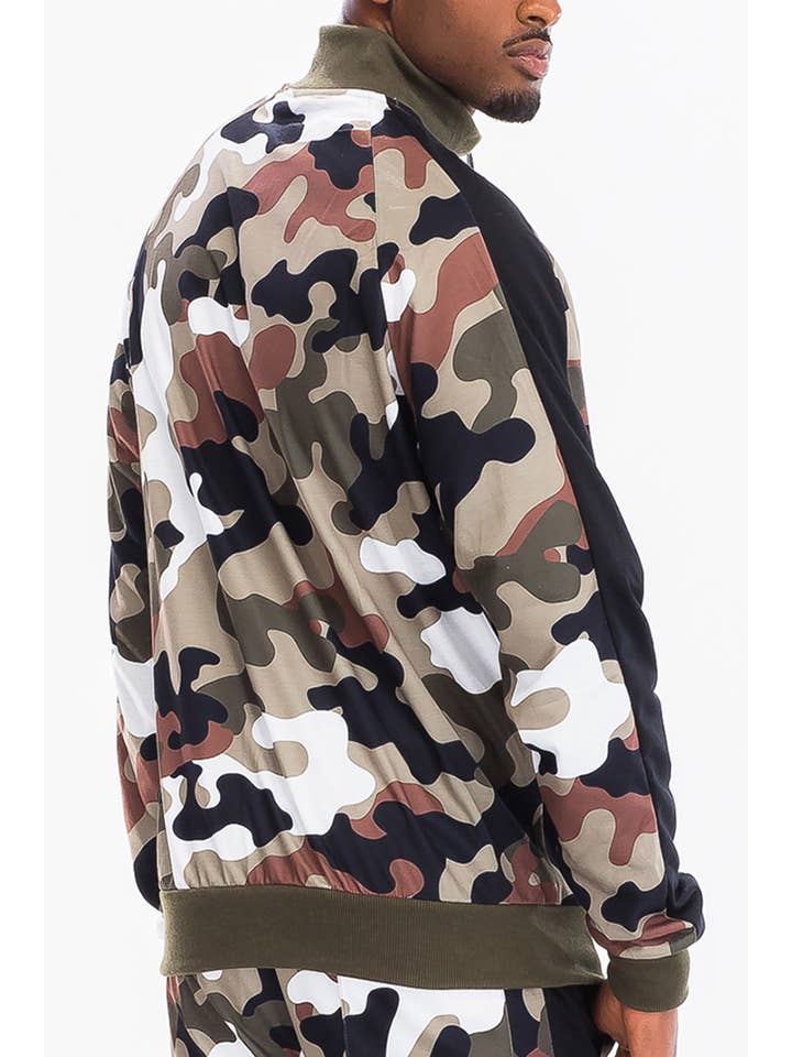 WEIV - Wholesale Athletic Jacket - Men's - Full Camo Track Single Side Stripe Track Jacket2