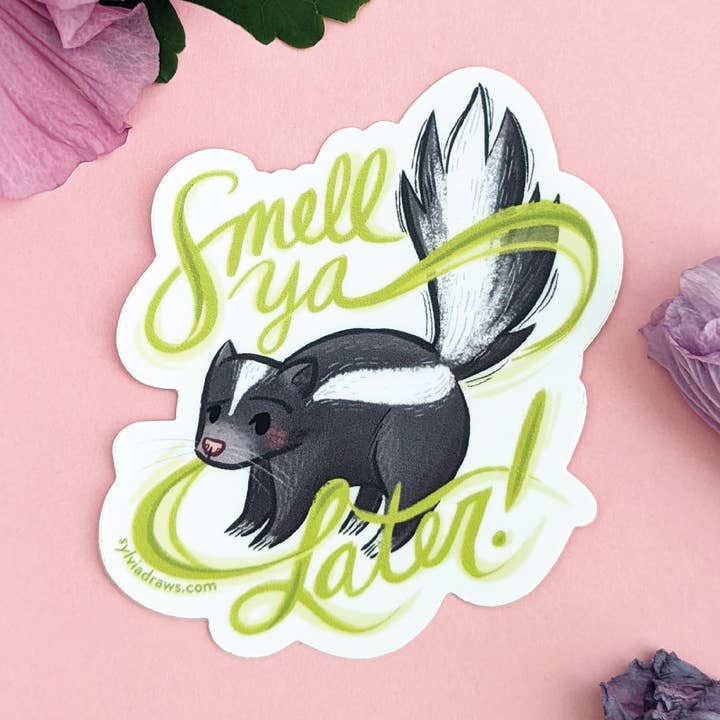 Skunk "Smell Ya Later" Sticker for wholesale by Sylvia Draws