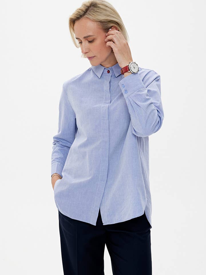 CAPSULE by Agnė Gilytė - Wholesale Button Down Shirt - Women's - Shirt 'OXFORD' | classic washed cotton in baby blue2