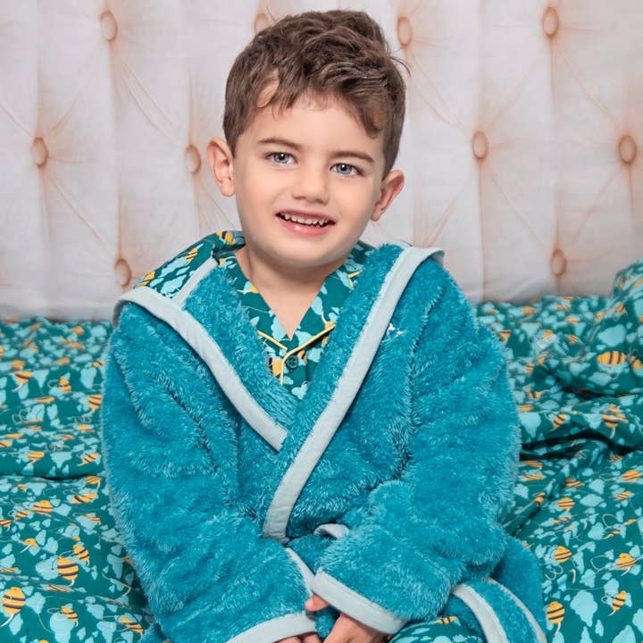 Conjunto de presente de roupão e pijama de botão para meninos Busy Bees por atacado de Luca and Rosa