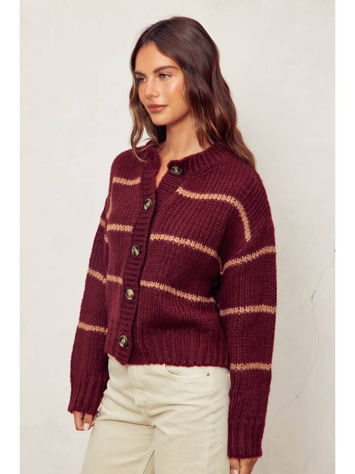 Dress Forum - Wholesale Cardigan - Women's - Fluffy Striped Button Down Cardigan (1)9