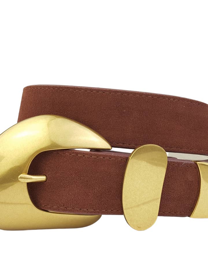 Vintage Gold Statement Buckle set w. Genuine Suede Belt for wholesale by Axesoria West