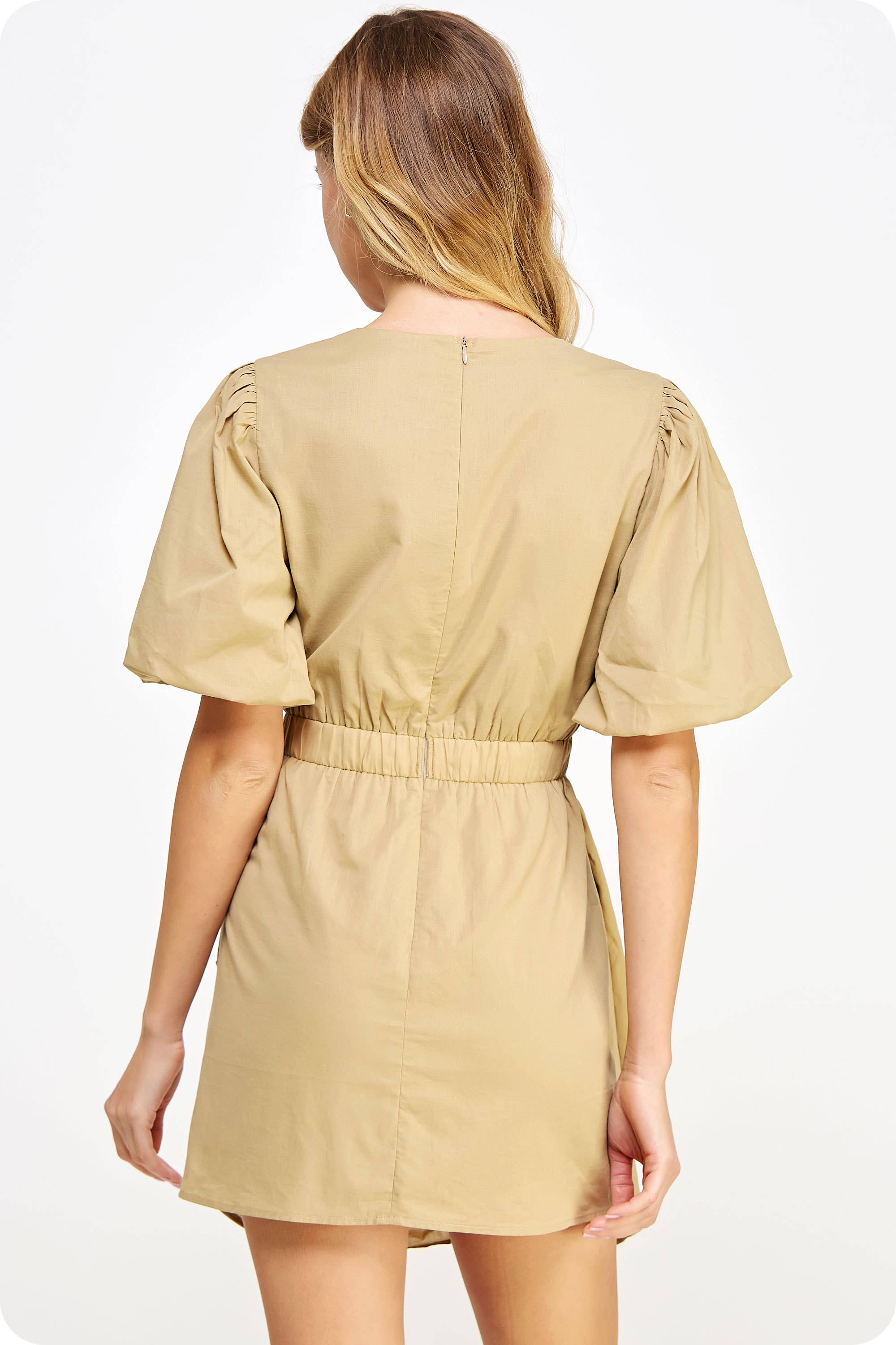 Strut & Bolt - Wholesale Dress - Women's - Ruched Short Puff Sleeve Voile Mini Dress29