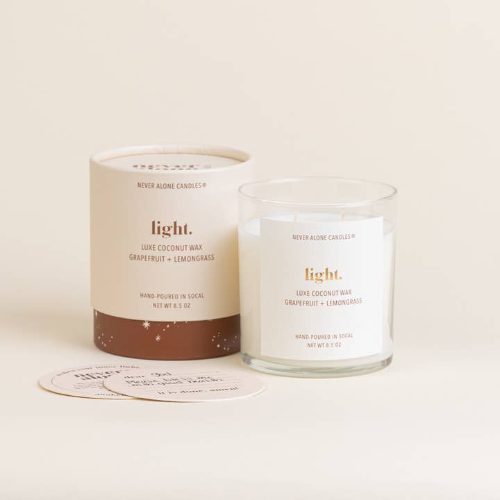 Grapefruit + Lemongrass Scented Prayer Candle for wholesale by Never Alone Candles®