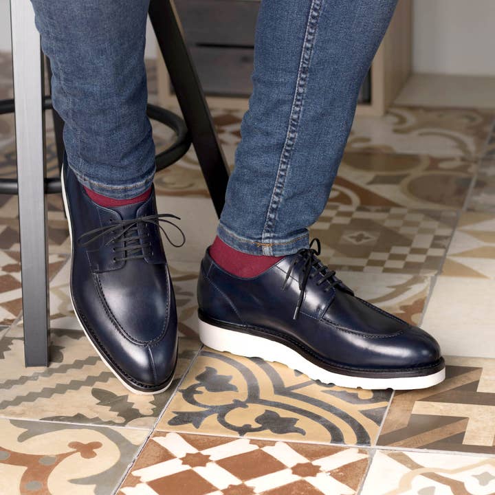Lorenzo Men's Italian Leather Derby Split Toe in Navy for wholesale by DapperFam