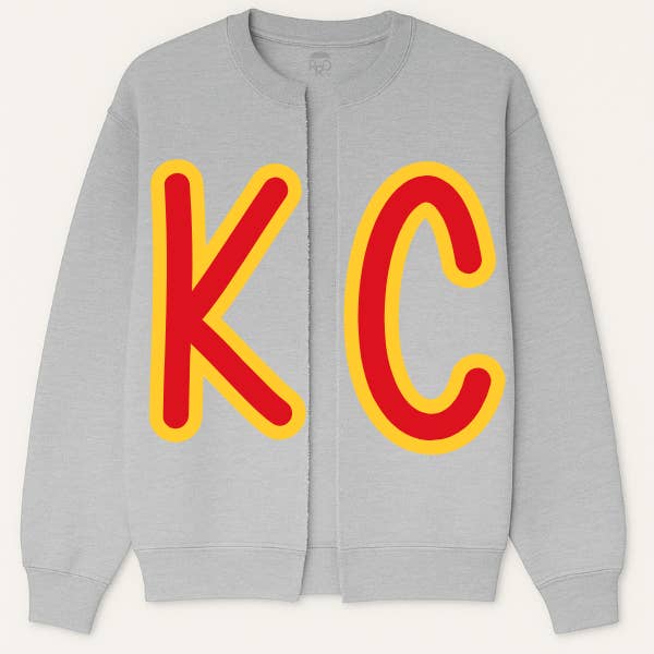 Cardigan felpa grigio KC per la vendita all'ingrosso da parte di Farmtown Printing Company