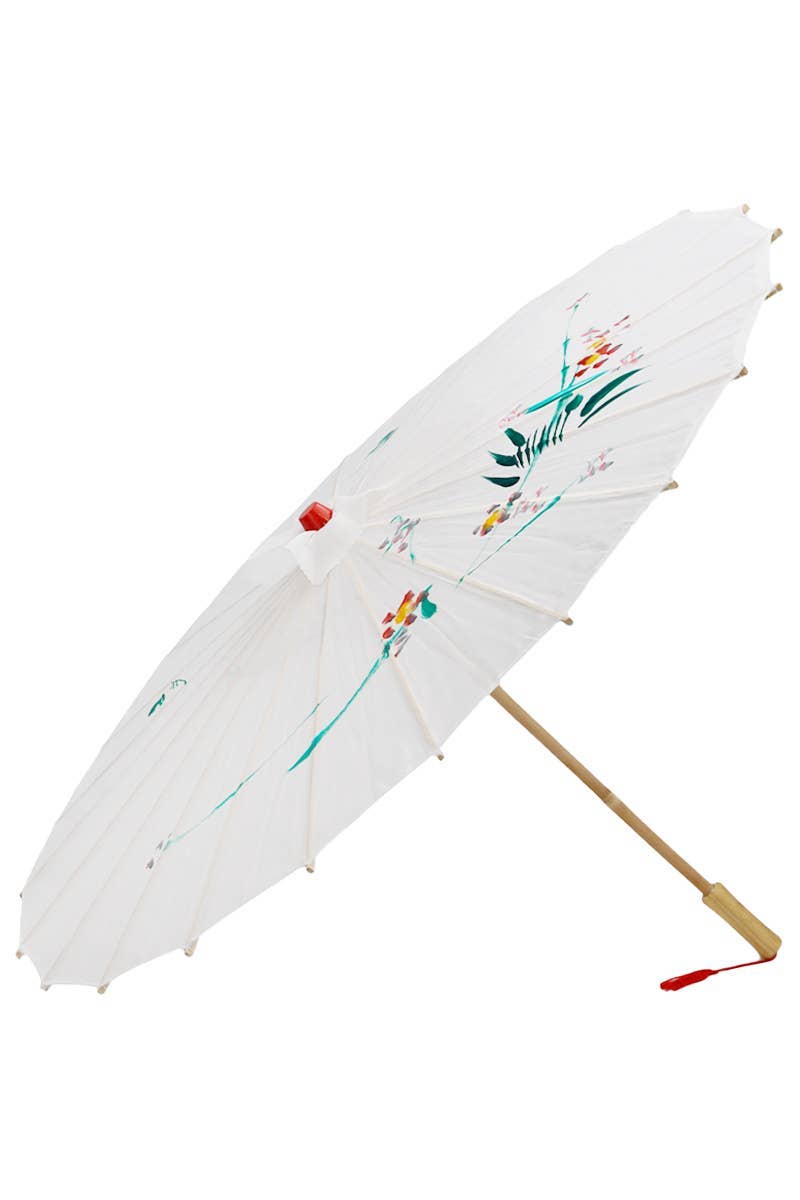 HVID Hvid solskærm parasol i oliepapir med blomsterdesign for engroshandel på Faire1