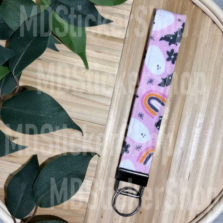 Pink Halloween Print Fabric Keychain, Key Fob for wholesale by MDStickerShop